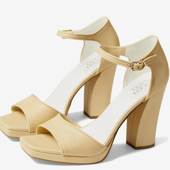 Franco Sarto Sandals Size 11 Nude Dima Heels Ankle Strap‎ Block Heel Square Toe - Picture 1 of 11